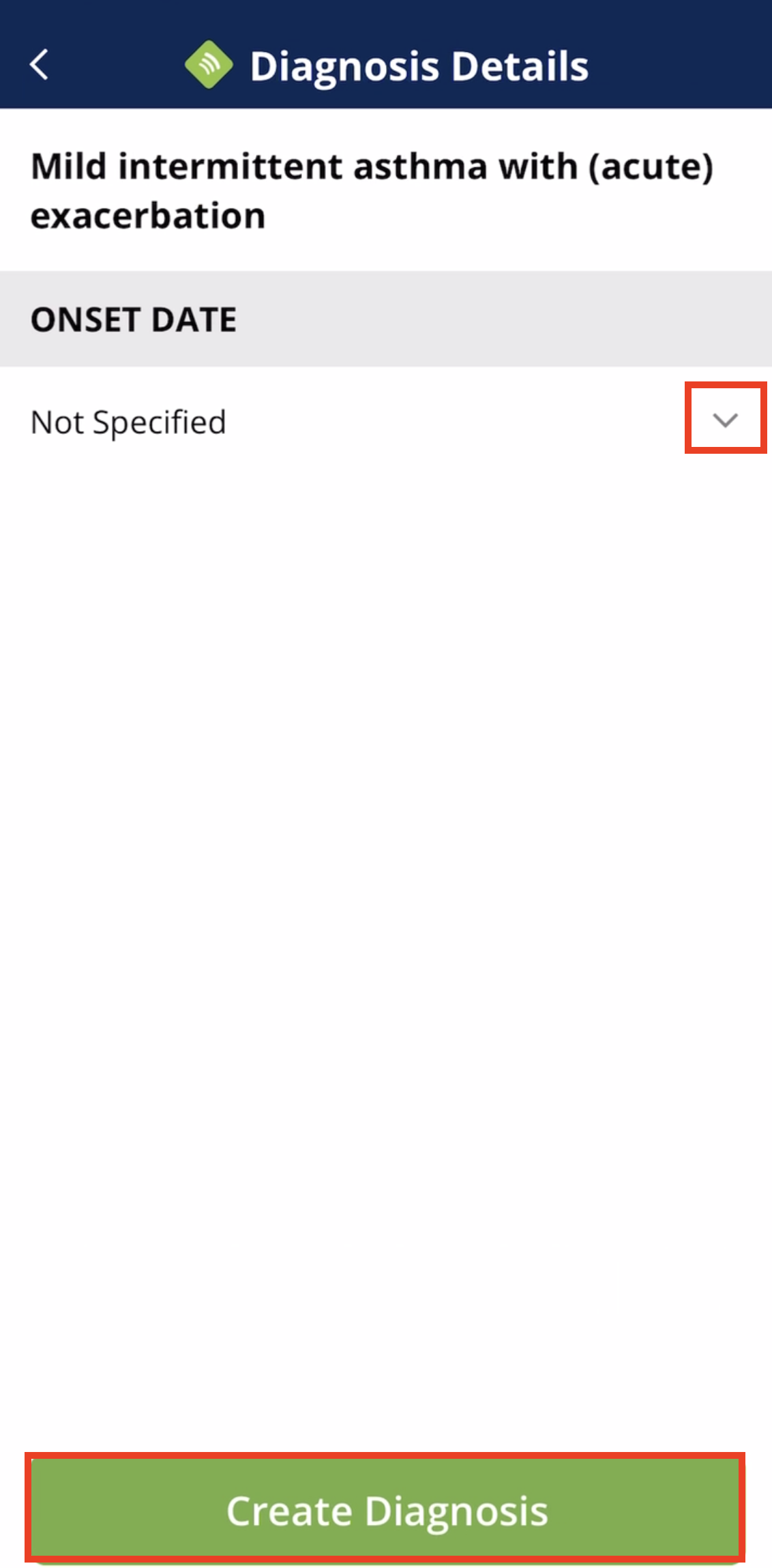5. Select the Onset Date if desired. Then tap on _Create Diagnosis_.png