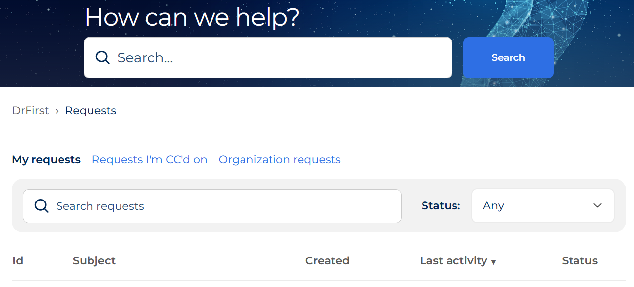 Requests page with My requests tab selected