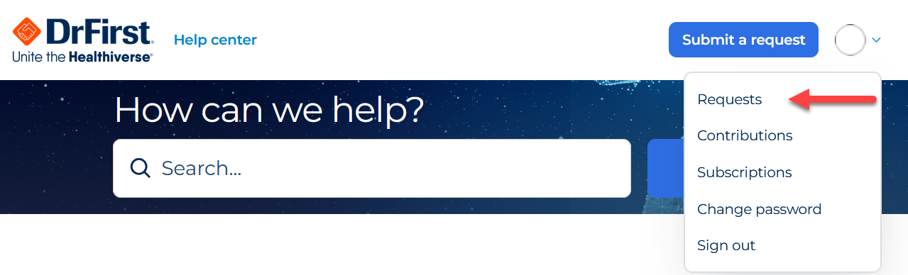 Requests option in user profile menu